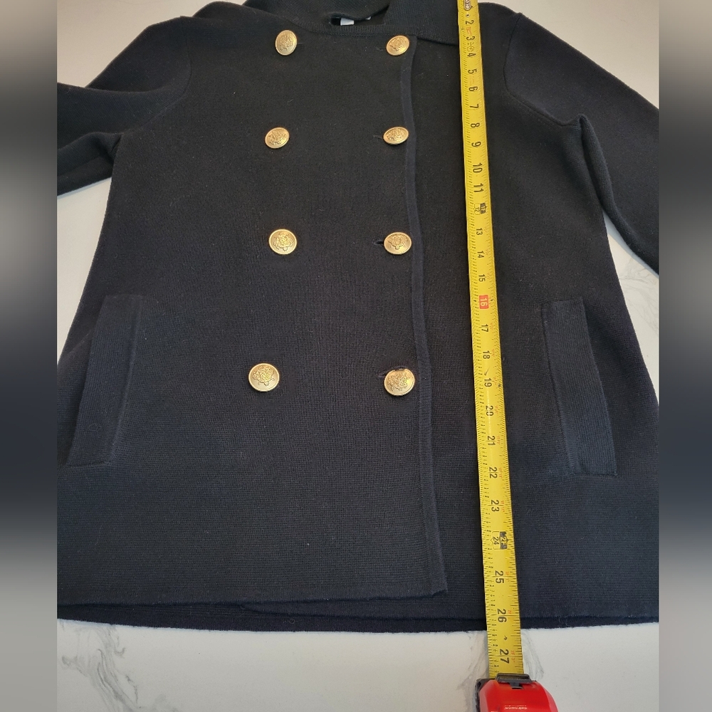 J.Crew Black Double-Breasted Warwick Tight Knit Gold Button Coat Size Xs - Picture 7 of 9